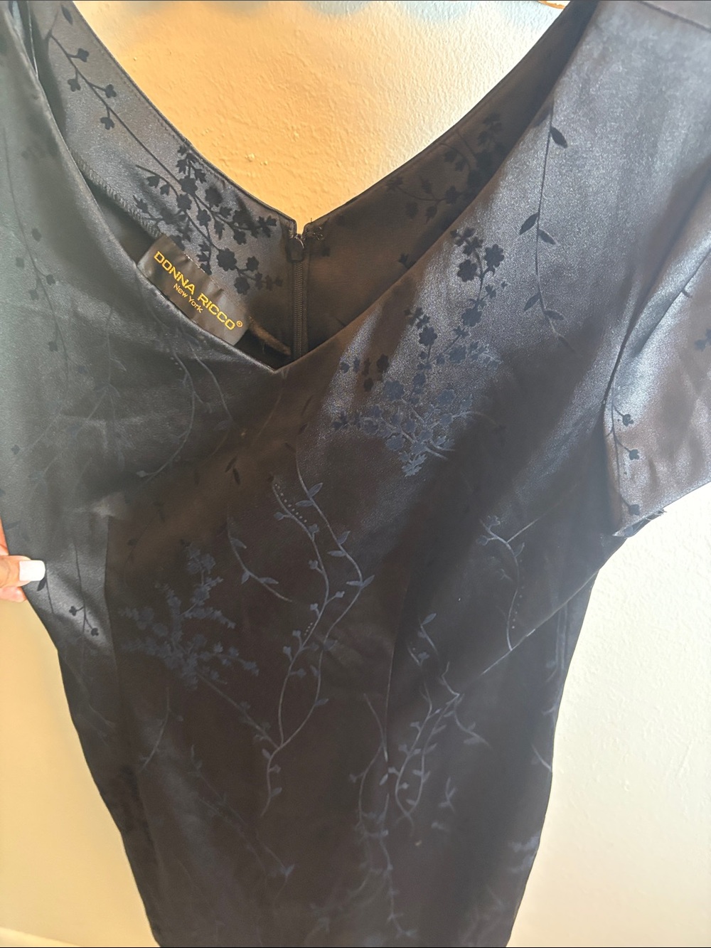 Donna Ricco Black Satin Floral Midi Dress